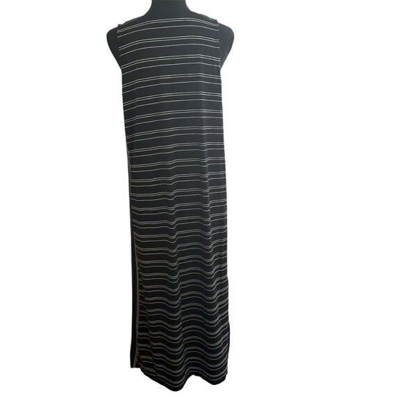 J. Jill Wearever Side Slit Sleeveless V-Neck Black White Stripe Maxi Dress M - Picture 4 of 7